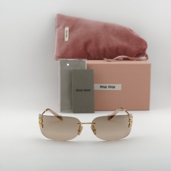 Miu Miu MUA51S 5AK20P Sunglasses Gold Rectangle Frame, Bronze Mirror Lenses main image 7